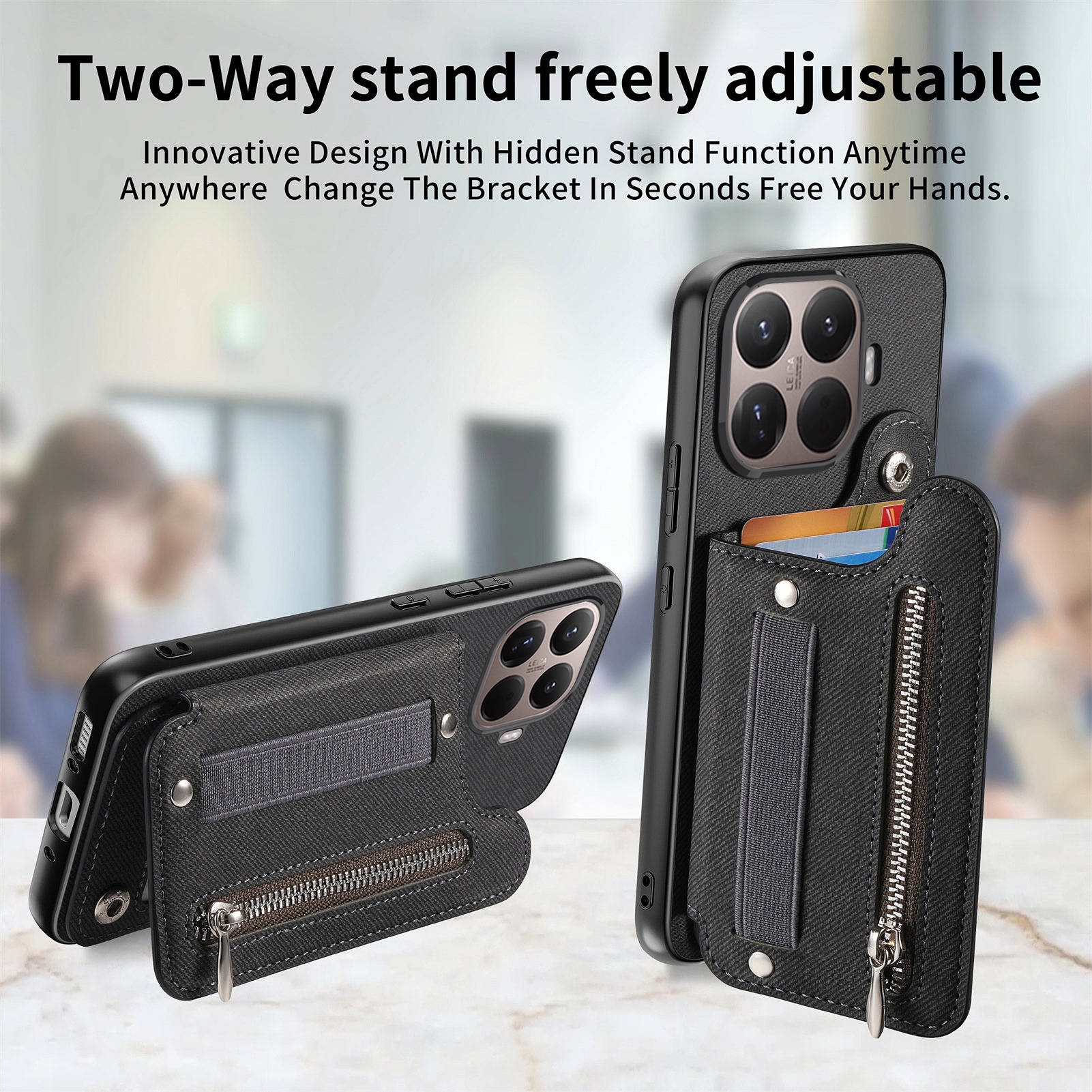 RFID Wrist Strap Zipper Wallet - Leather Wallet Card Holder Phone Cover 评论和价格