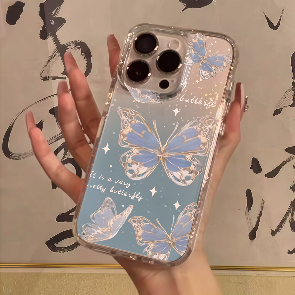 Luxury Blue Butterfly Clear Gl - Clear Shockproof Bumper Case 评论和价格